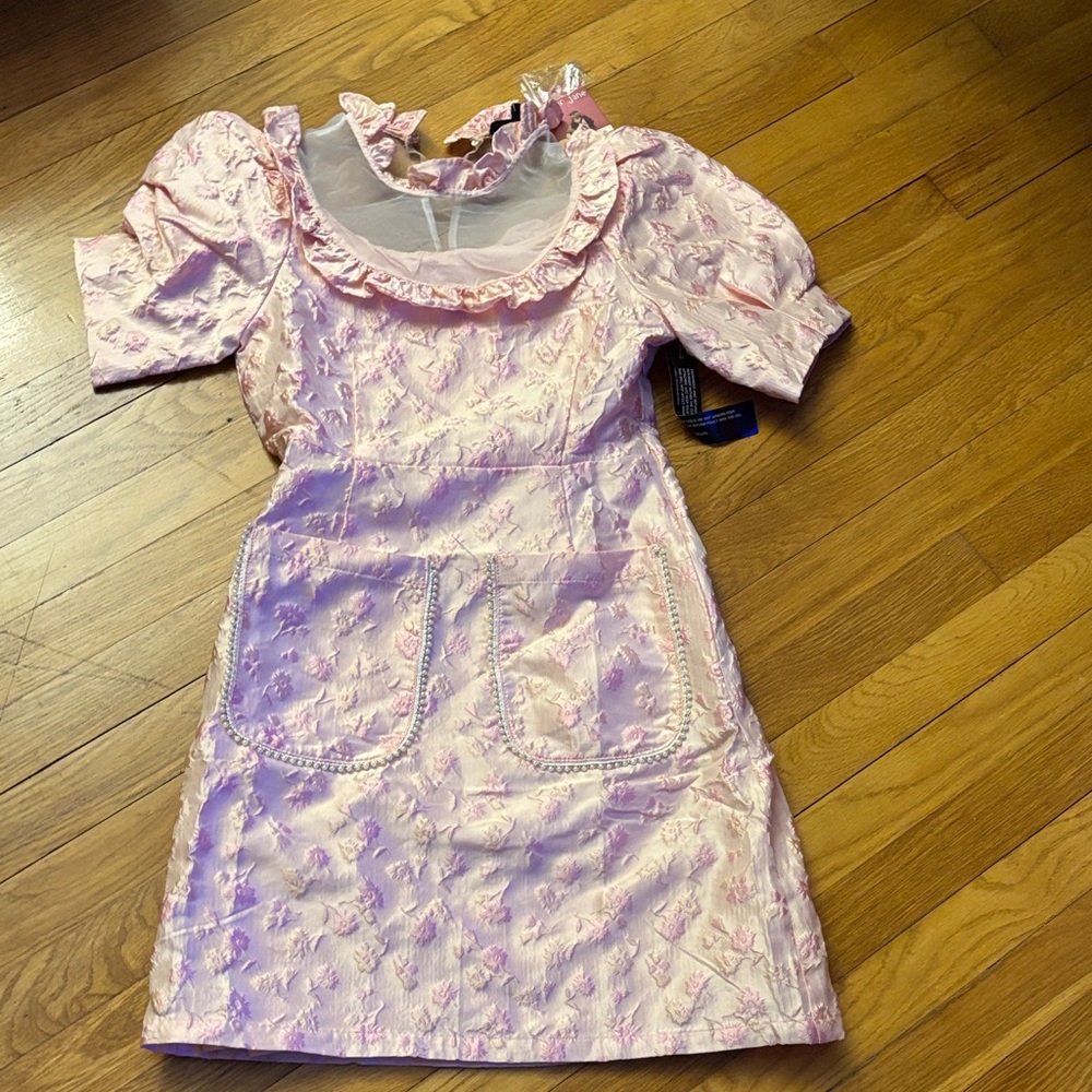 NWT NEW Sister Jane dress: pink, floral, ruffles, pearls!